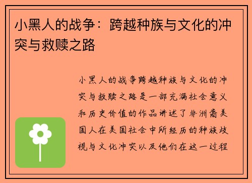 小黑人的战争:跨越种族与文化的冲突与救赎之路 小黑人的战争:跨越种族与文化的冲突与救赎之路